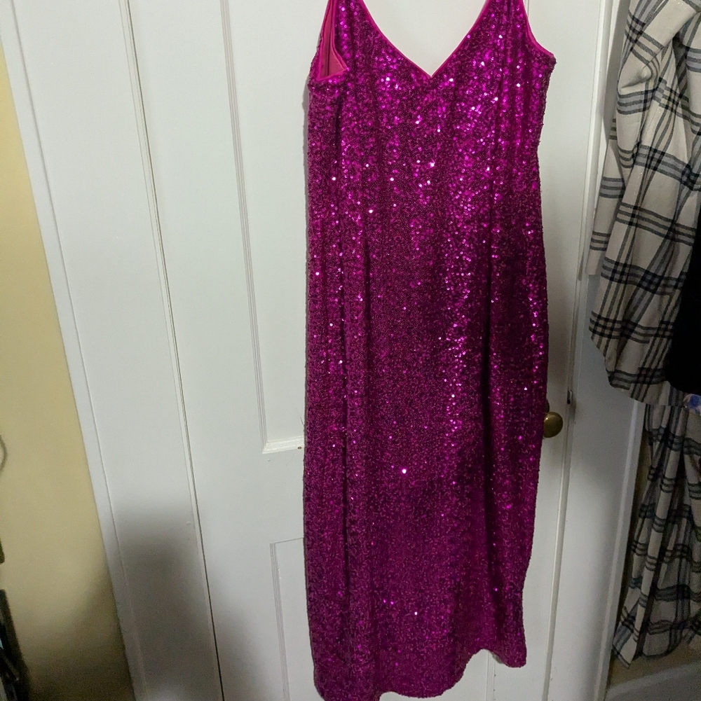 Vixen by Micheline Pitt Fuchsia Sequin Midi Dress